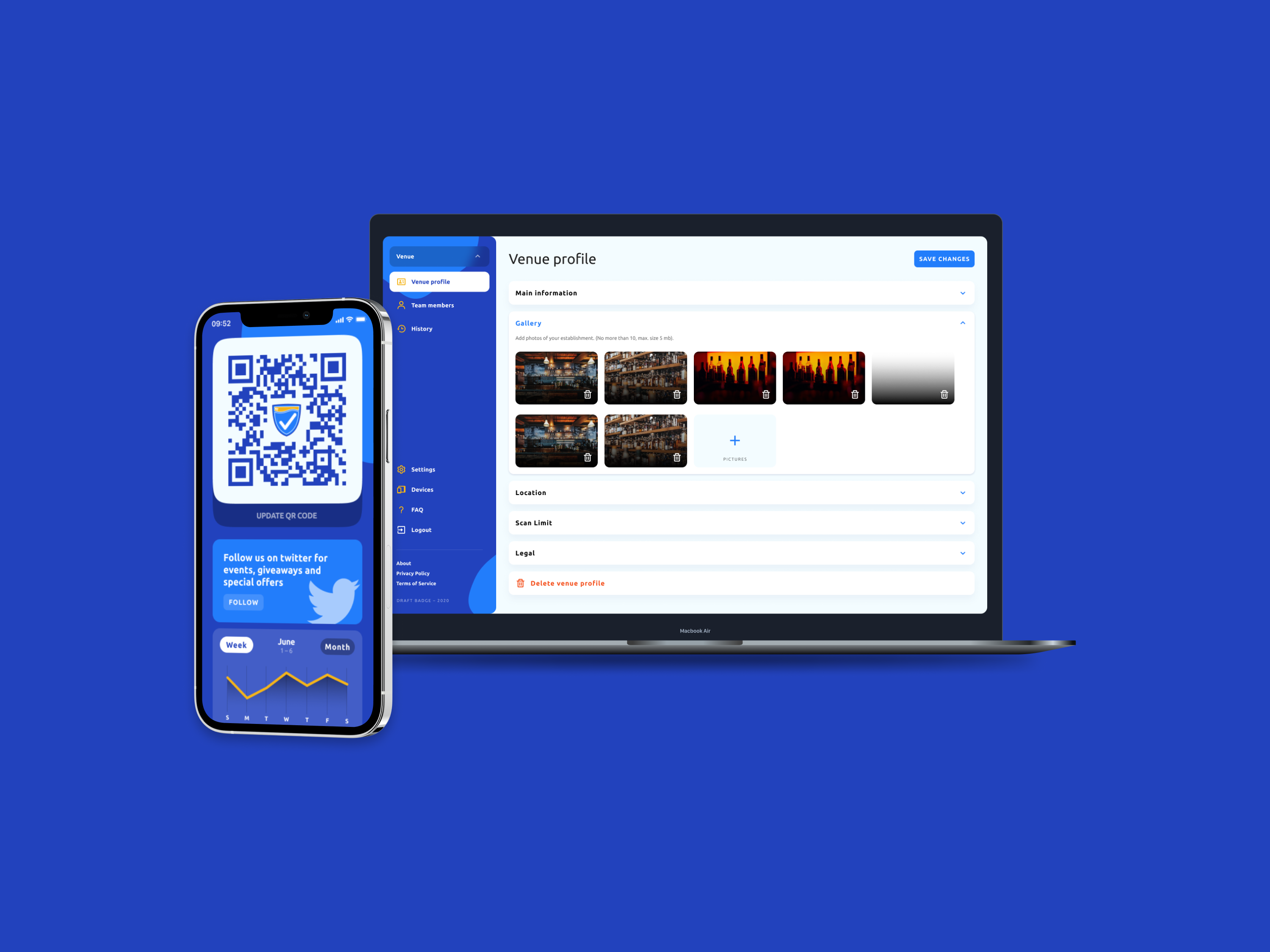 Draft Badge ID verification platform interface for alcohol checkout compliance and venue management