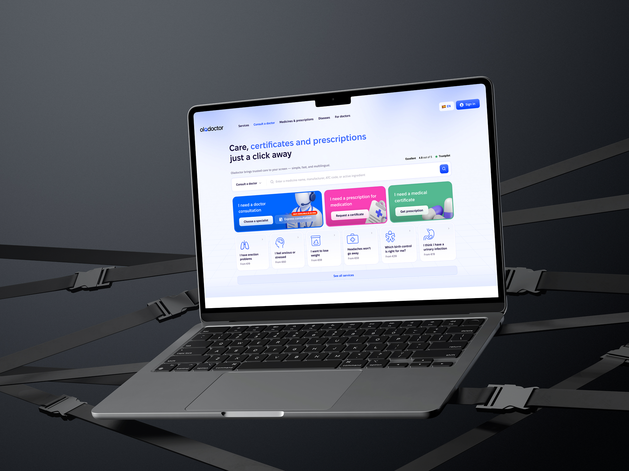 Oladoctor healthcare marketplace interface for booking video consultations and managing doctor workflows
